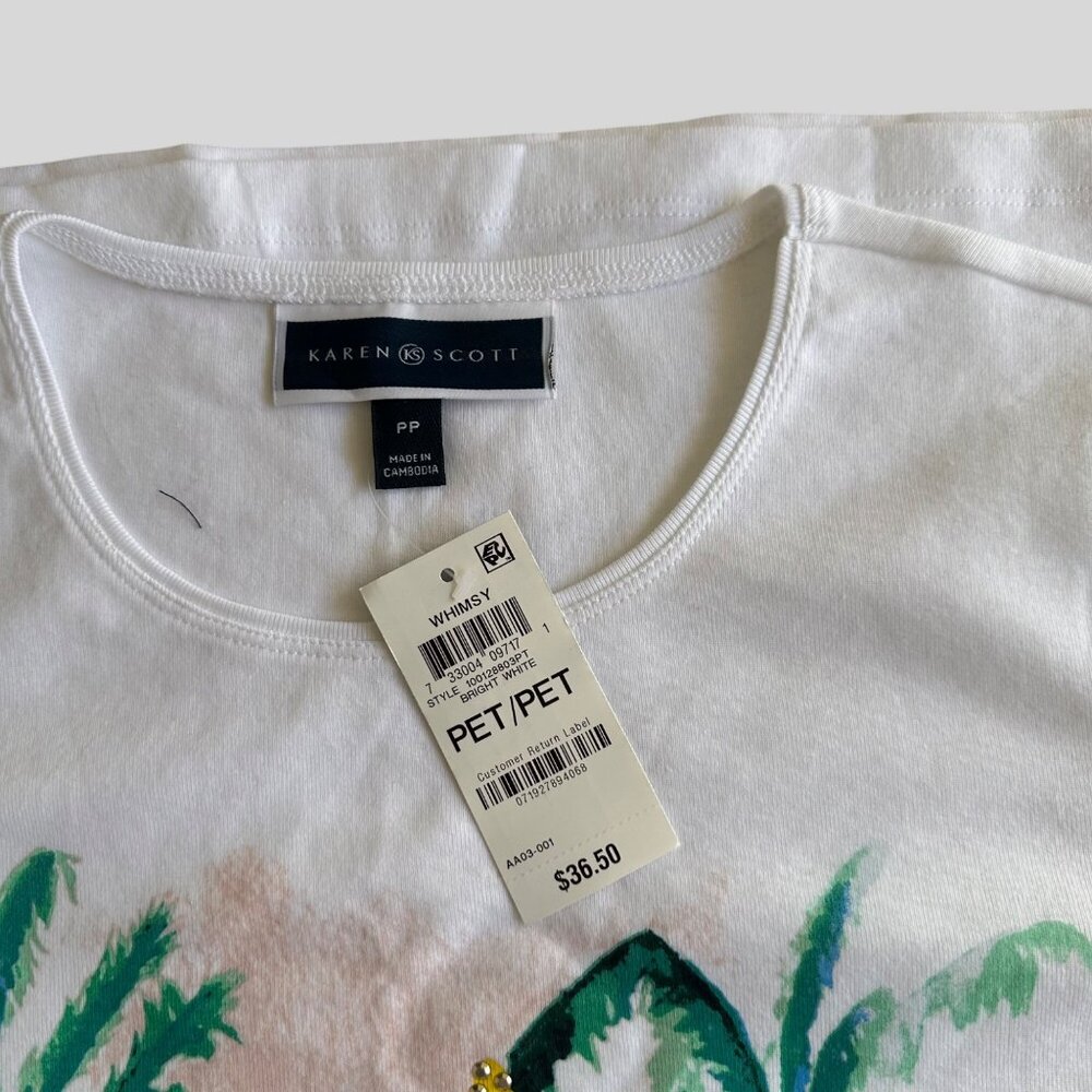 Karen Scott Women's Petite Christmas Graphic Tee Shirt Cotton Polyester White PP - Picture 7 of 9